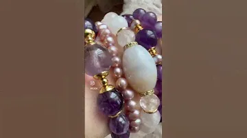 Сет браслетов из натурального аметиста, жемчуга и лунного камня 🤍