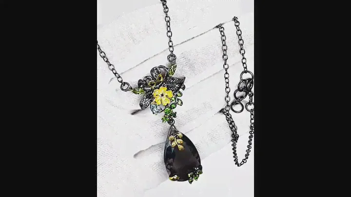 СЕРЕБРЯНОЕ ЧЕРНЕНОЕ И ПОЗОЛОЧЕННОЕ КОЛЬЕ РУЧНОЙ РАБОТЫ С НАТУРАЛЬНЫМ ФЛЮОРИТОМ (Африка, 24х15 мм),
