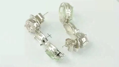 Серьги оправа серебро 925, вставка природные зеленый аметист, белый топаз и морганит